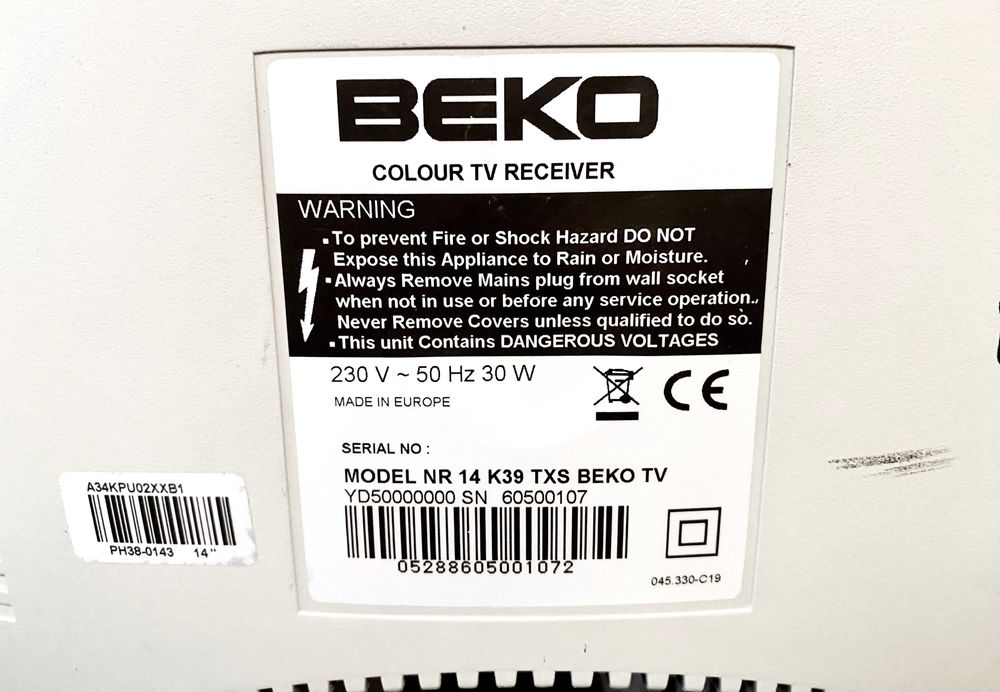 РАЗПРОДАЖБА - 19.99€. Телевизор - BEKO NR-14 K39 – TXS 14-CRT-TV