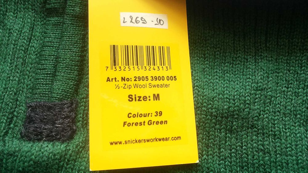 Snickers 2905 1/2 Zip WOOL Sweater размер M пуловер 100% Вълна - 2412