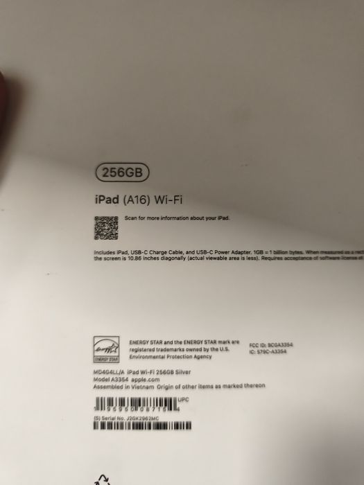 Ipad A16 wifi 256 gb