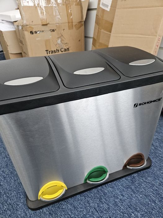 Cos de gunoi compartimentat, 3 compartimente, culoare argintiu