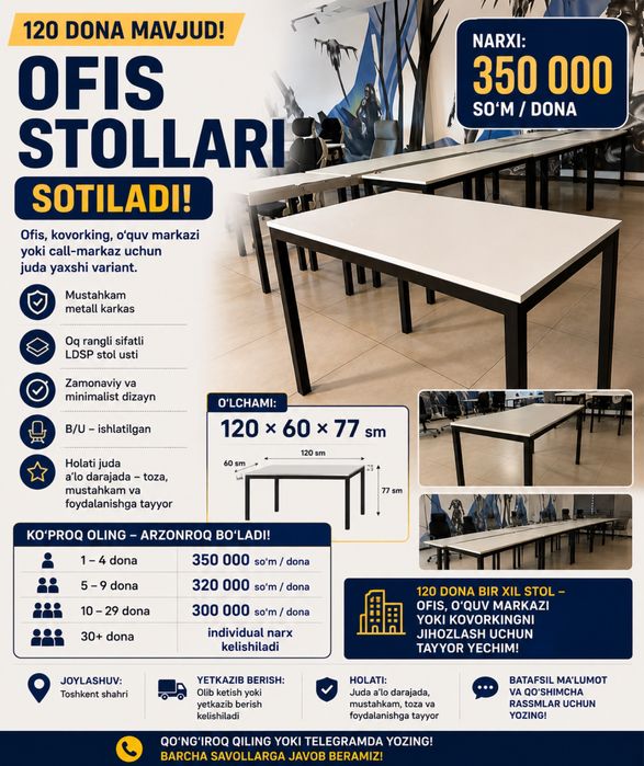 120 dona ofis stolari sotiladi