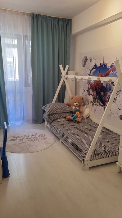 Vand patut si saltea pentru copii, 90 x 200 cm, pat lemn masiv de pin