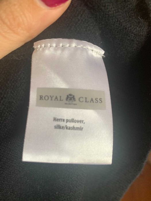 Черен пуловер тип поло Royal Class, размер L, кашмир и коприна