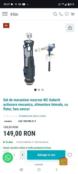 Geberit - set universal wc cu flotor și mecanism