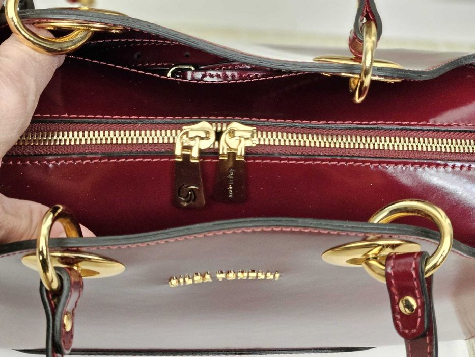 Geantă damă GILDA TONELLI piele naturală lăcuită – bordo/grena