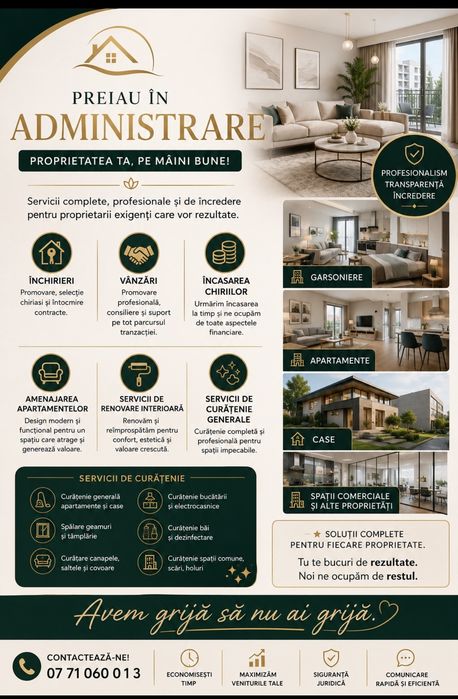 Servicii de administrare, închirieri, vânzări, renovări imobile