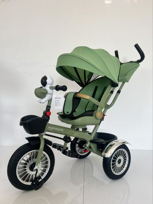 Велоколяска детская POPYPAPA 3-в-1 с резиновыми колёсами и ручкой