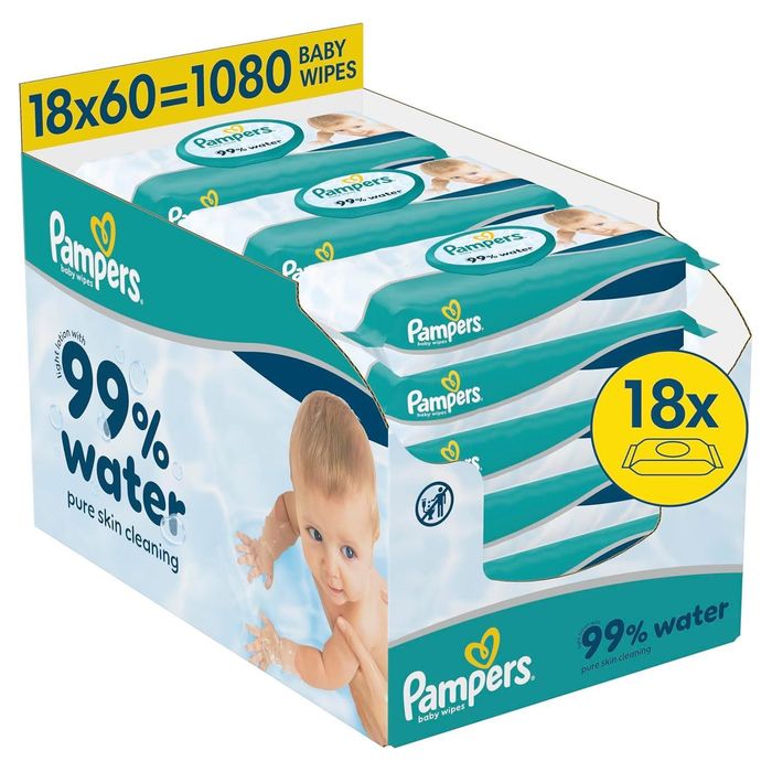 Pampers Aqua Water Бебешки мокри кърпи 18 пакета x 60 броя
