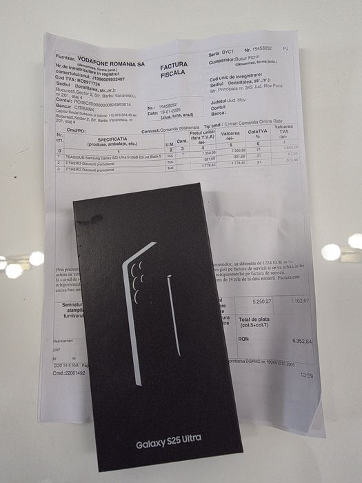 Samsung s25 Ultra 5G Jetblack 512Gb NOU Sigilat Factură 2 ANI GARANȚIE