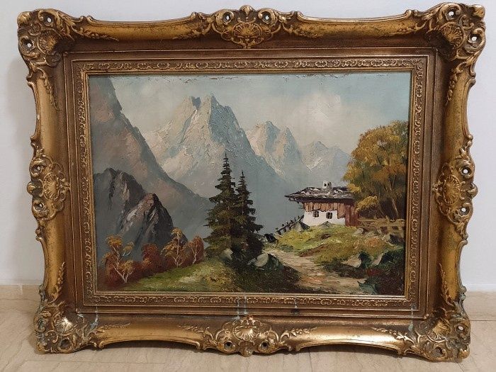 Tablou Ulei pe pânză o lucrare foarte veche semnata încadrată într-o r