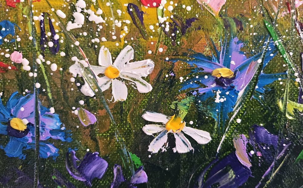 "Пеещи цветчета" Картина 40х50 см, Маслена живопис с шпакла
