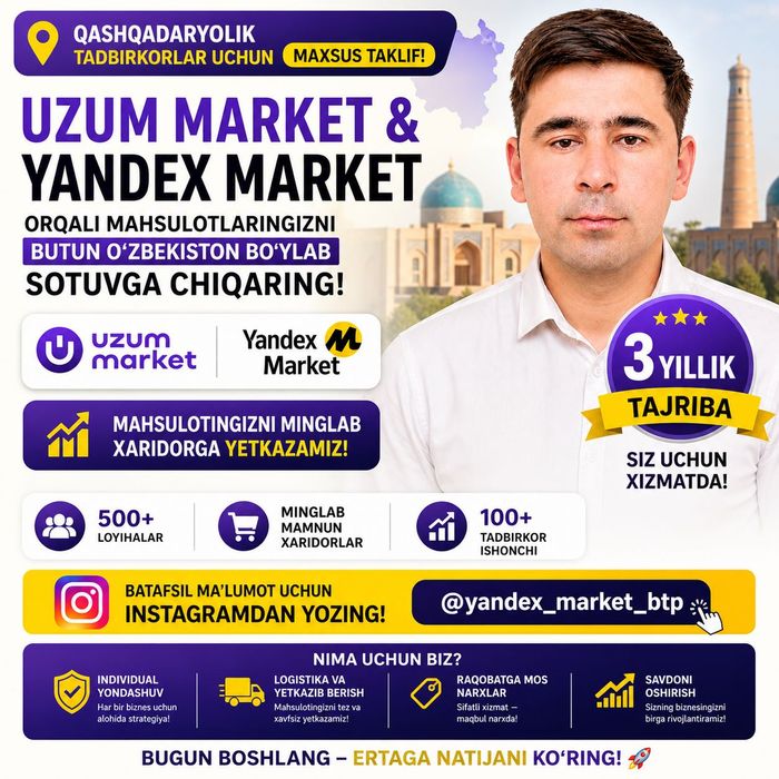 Uzum market va yandex market da sotuvchi bulib  uchun yozing