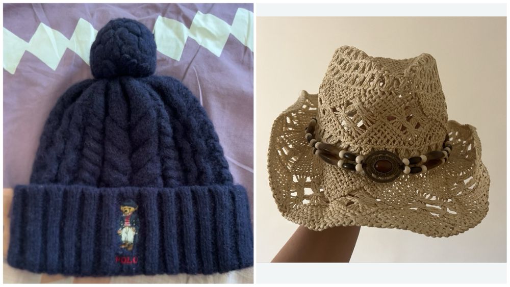 Вълнена шапка Ralph Lauren / Лятна сламена каубойска шапка