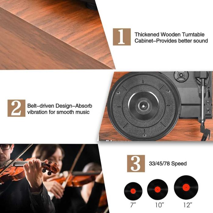 Bluetooth Грамофон за винилови плочи вградени говорители USB вход