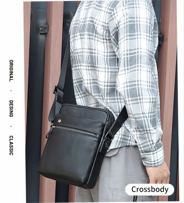 Мъжка,елегантна и стилна кросбоди чанта/Черна естест.кожа -18%Промоция
