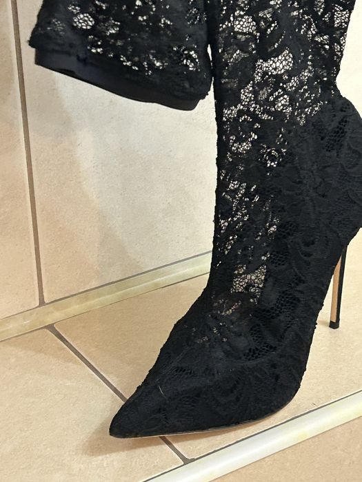 Cizme peste genunchi din dantela elastica Dolce&Gabbana