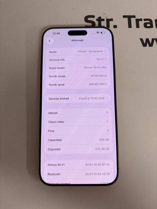Telefon iPhone 16 Pro Max, 256GB, 5G, Desert Titanium bat.95% -T-