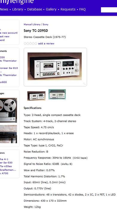 vintage Cassette Deck SONY TC-209 SD (1975)