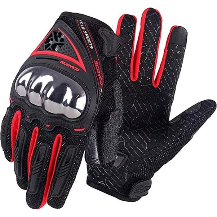 мотоперчатки SCOYCO L черные красные серибристые летние противоударные