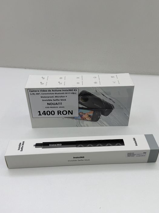 Camera Video de Acțiune Insta360 X3 5.7K Waterproof + Selfie Stick Noi