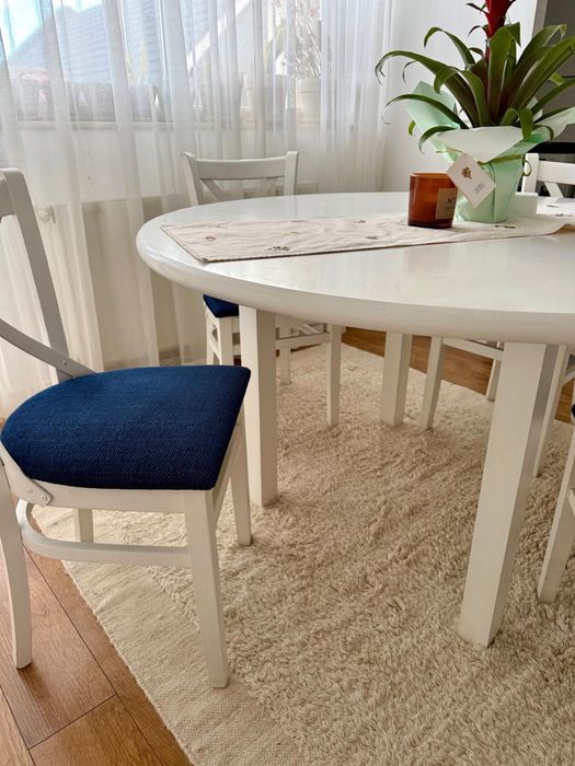 Masa alba rotunda 140cm + 4 scaune