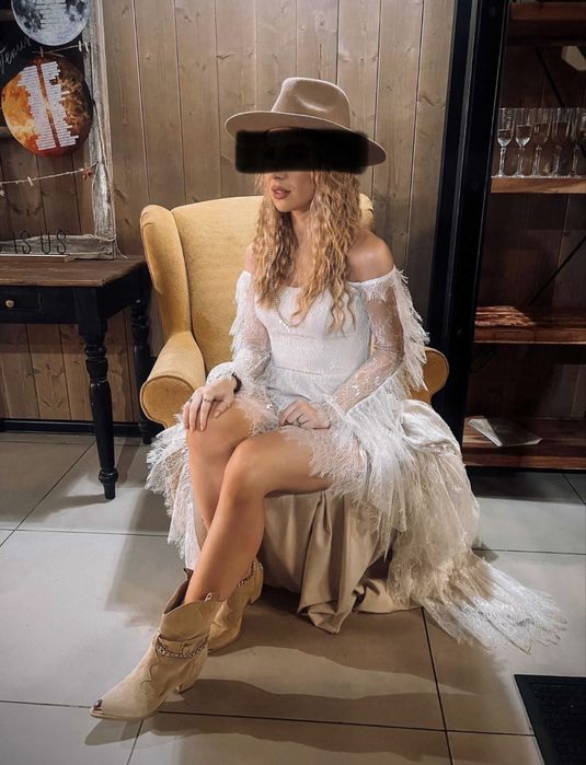Rochie albă din dantelă, făcută pe comandă Xs/S