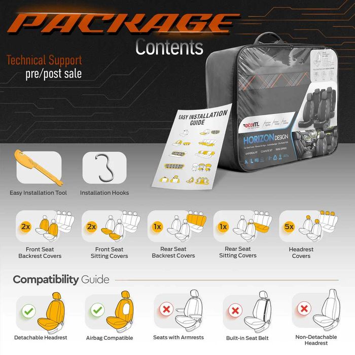 Комплект Тапицерия OTOM Horizon – Черно,Оранжево, Текстил/Кожа