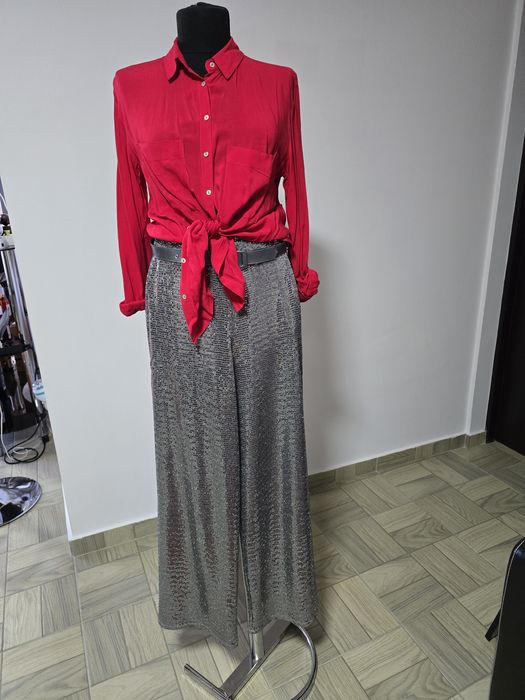 Pantaloni cu paiete argintii, model pentru ocazii diverse, ce atrage p