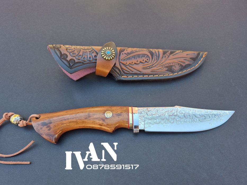 Ловен нож-Дамаска стомана VG10 с 67 слоя ламинат и кожена кания