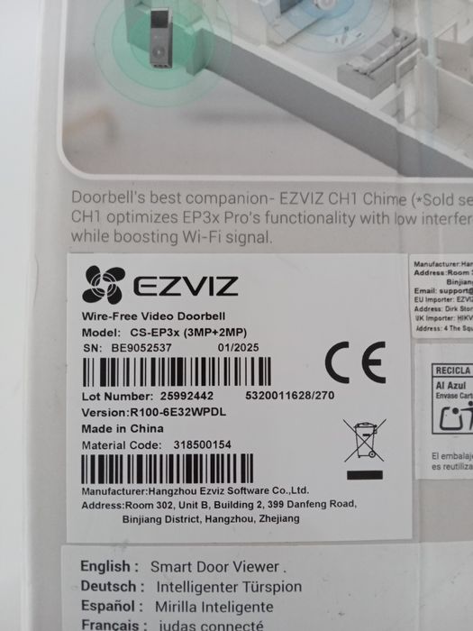 EZVIZ Ep3X Pro видео звънец, безжичен, двойна 2K и 1080P камера