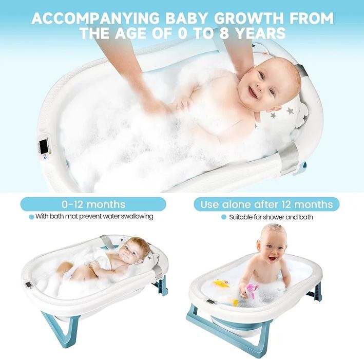 Сгъваема детска вана с дигитален термометър и анатомична подложка