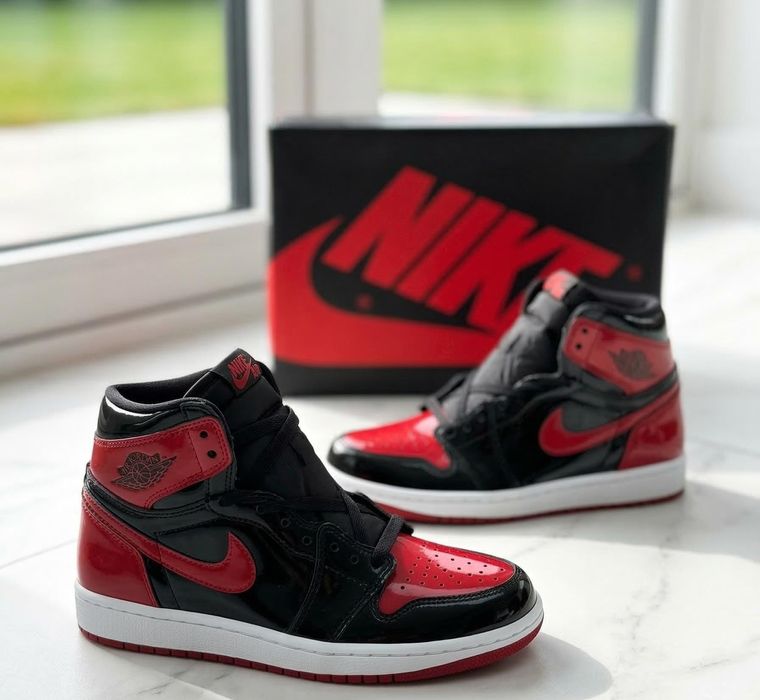 Adidasi Jordan 1 High Patent Bred Premium