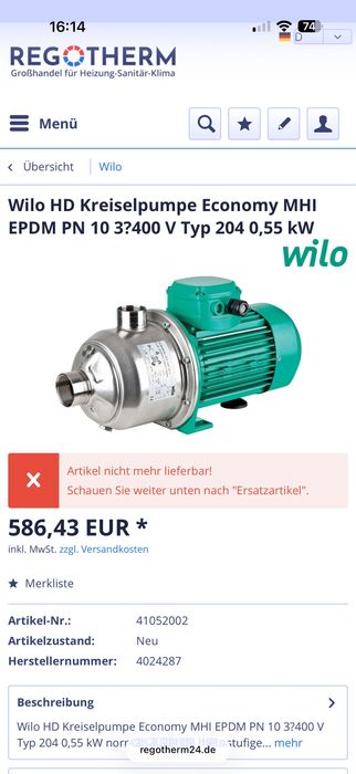 Pompa pt apa centrifuga Wilo HD Economy+ Convertizor de frecventa și presiune Wilo