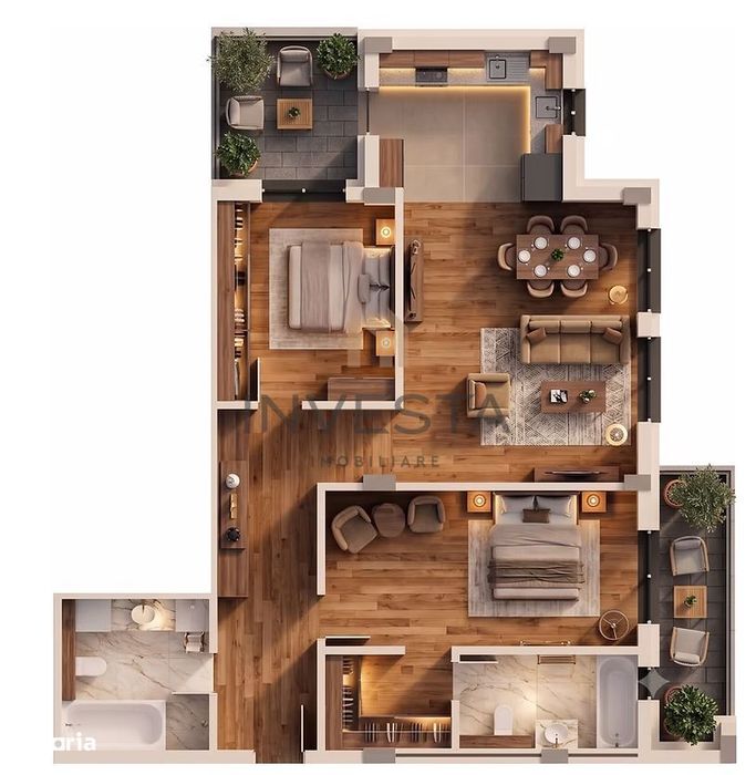 Apartament 3 camere 92.35 mp cu 2 terase, bloc nou, zona Marasti!