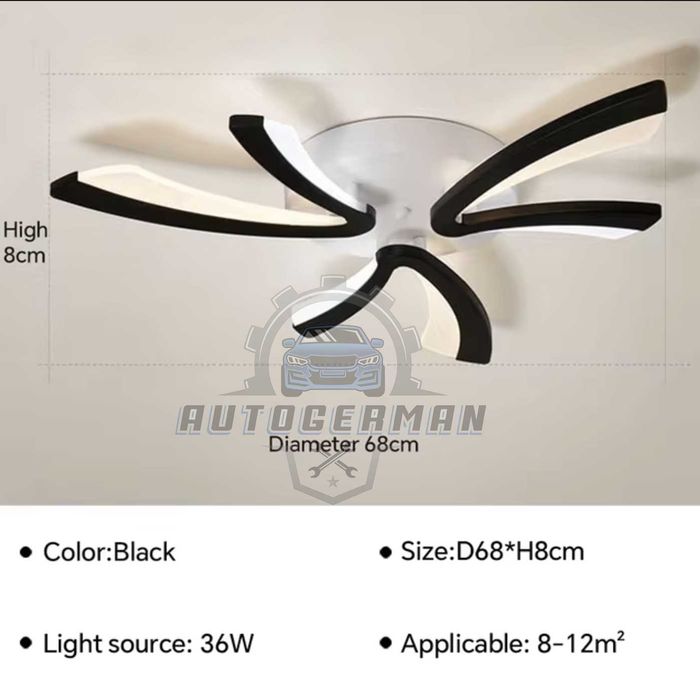 Таванна лампа 30W абажур черна дизайн с LED 3-степенна димируема