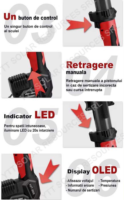 masina sertizat 3 in 1, 2 baterii 5Ah, bacuri TH U V M, cabluri CU/AL