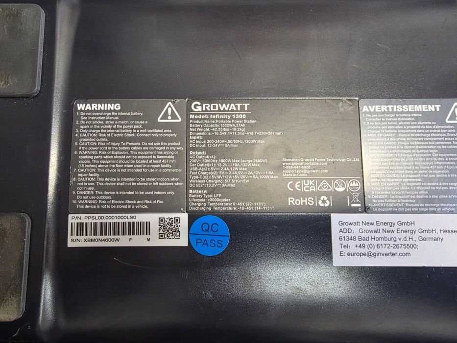 Growatt Infinity 1300 LiFePO4 1382Wh - Портативна Соларна Батерия