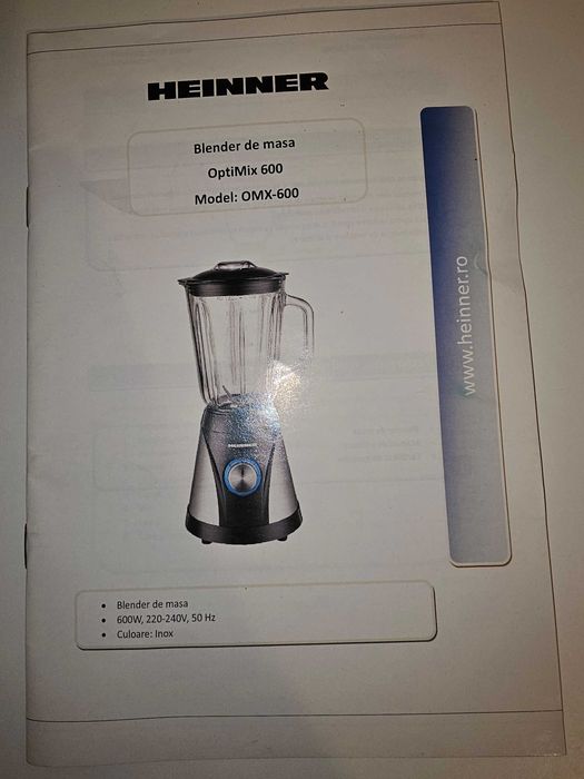 Blender Heinner OptiMix 600, 600W, 1.5 l, 5 viteze, Negru