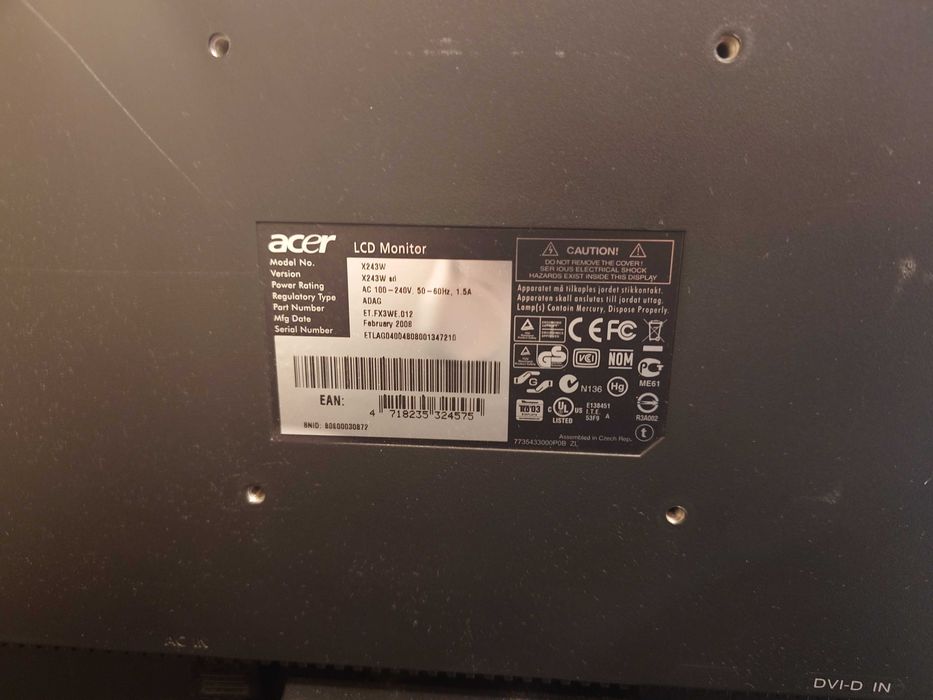 Monitor Acer X243W - 24 inch, 1080p, 16:10