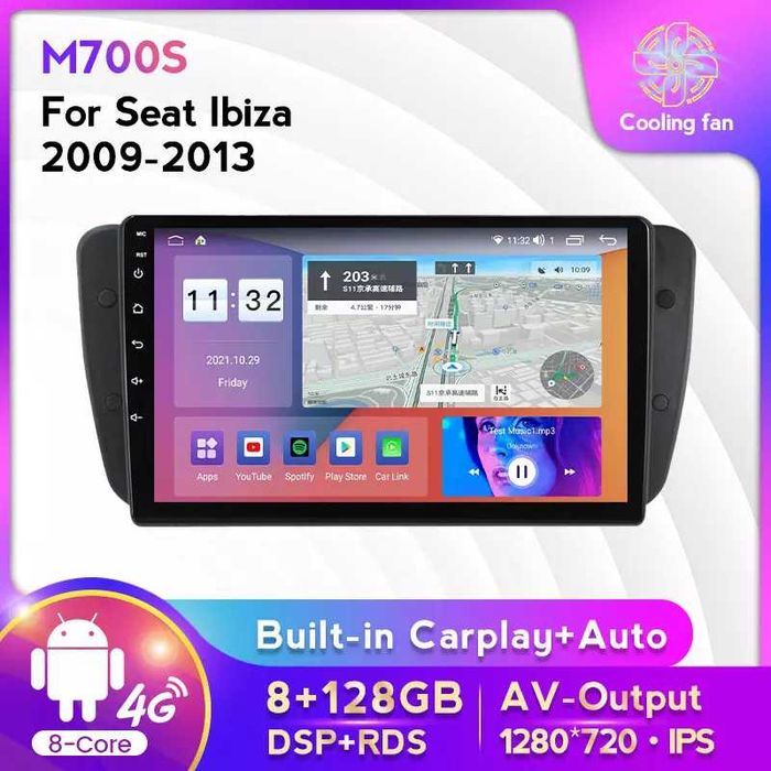 NAVIGATIE Android 14 Seat Ibiza 6j 2009-2013 1/8 Gb CarPlay + CAMERA