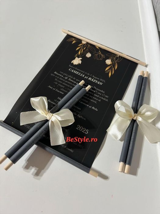 Invitatie nunta 2025 rulata din calc si funda satin