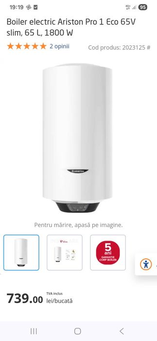 Vând boiler electric ariston slim 65 l