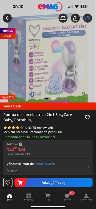 Pompa de san electrica 2in1 EasyCare Baby, Portabila,