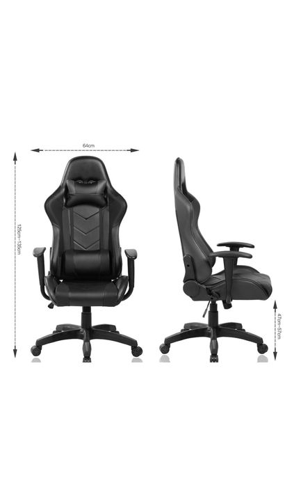 Стол Gaming Kring Sigrid, Гръбначна опора, Облегалка за глава, PU, Чер