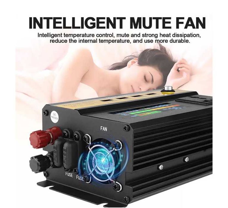 Инвертор преобразувател на напрежение с дисплей от 12V на 220V 1000W