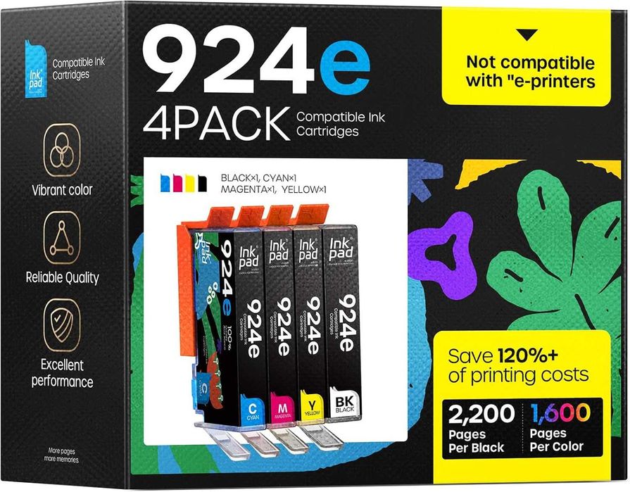 Мастилени касети iNKPAD 924 XL с чип за принтер HP OfficeJet Pro, 4 бр