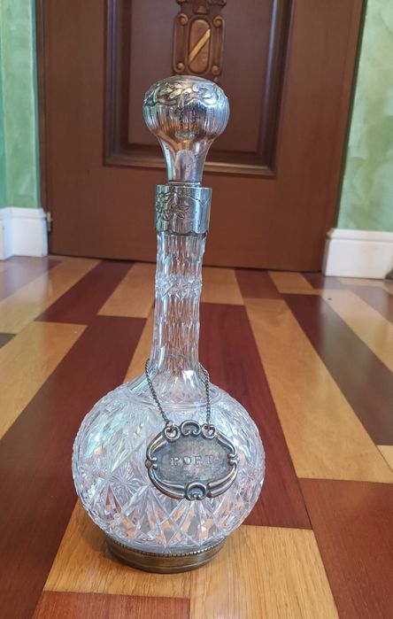 Sticla veche din cristal și metal Argintat!