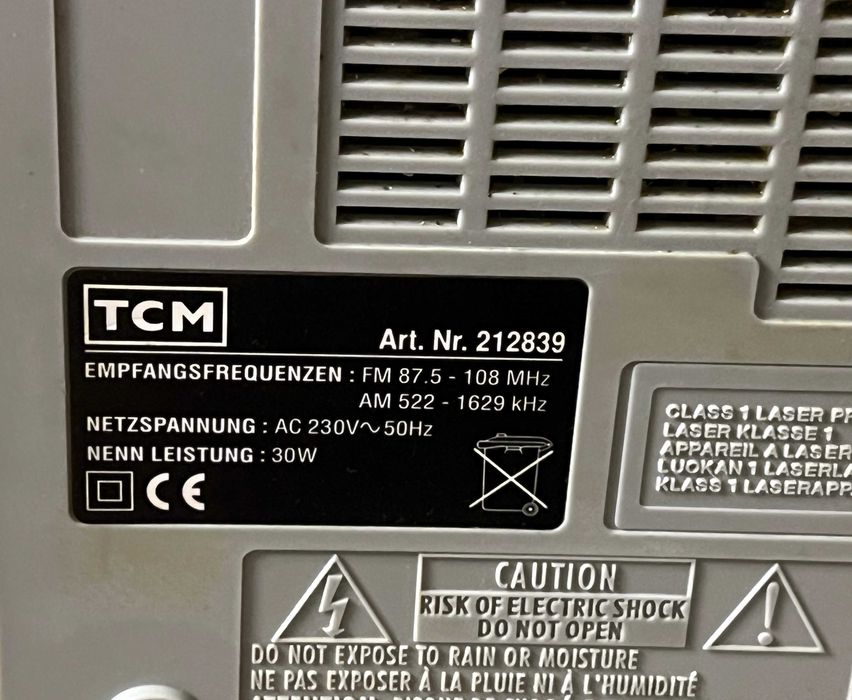 Sistem audio TCM 212839 CD radio FM AM boxe lemn functional