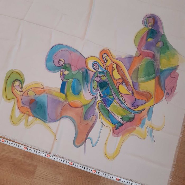 Ръчно рисуван шал цвят екрю