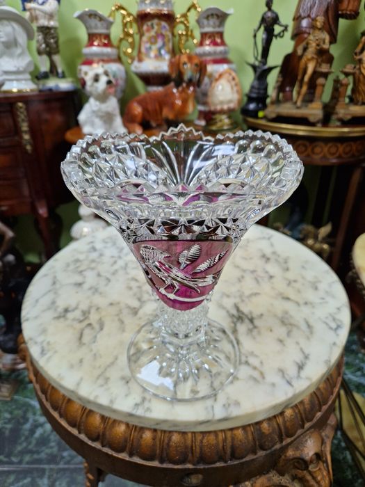 Прекрасна антикварна колекционерска немска кристална ваза